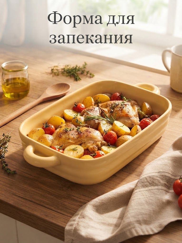 Форма для запекания Доляна Зефир, объем 1.7 л, размер 32х19х6 см, прямоугольная, керамика, жёлтая