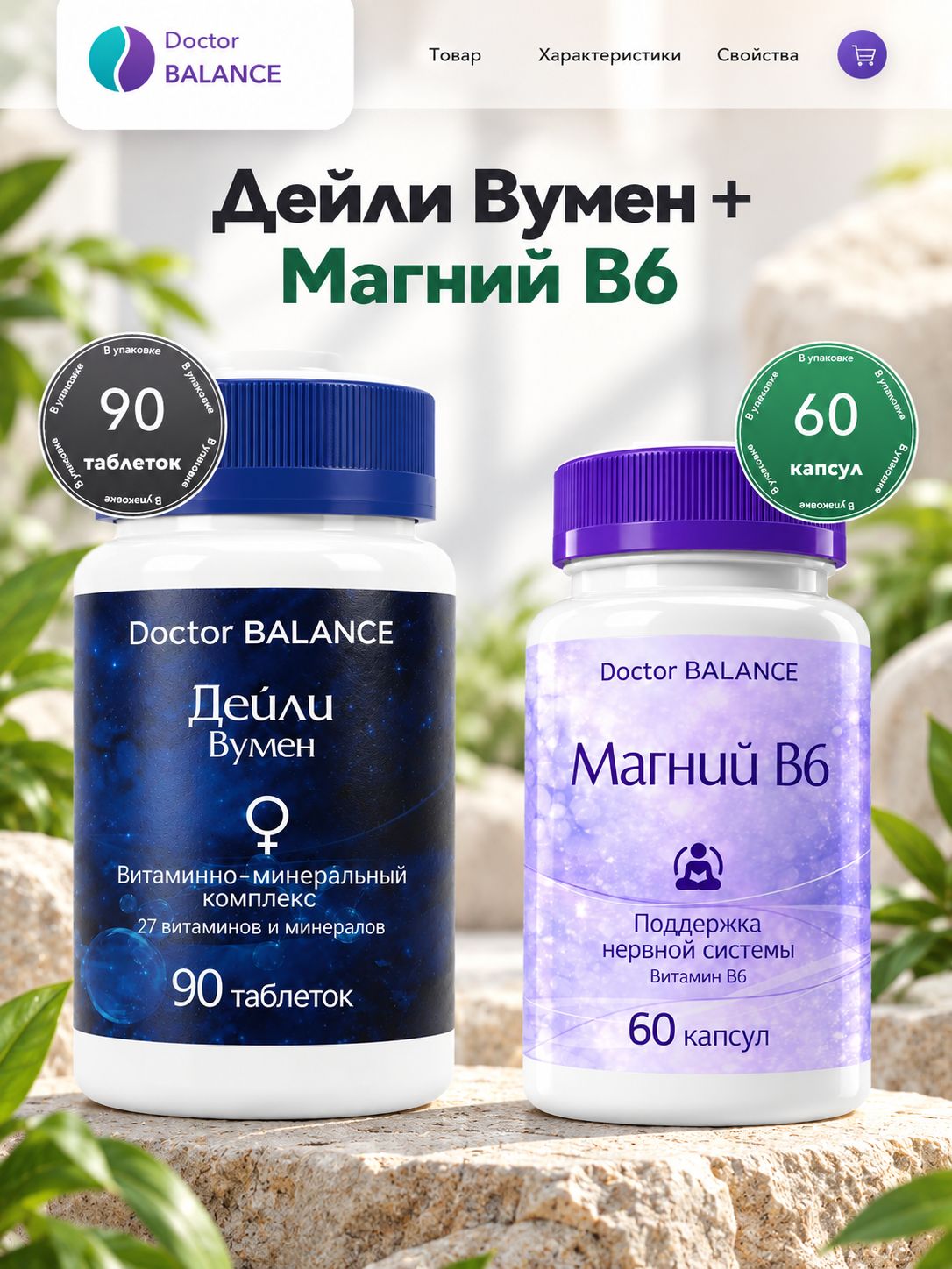 Набор Doctor Balance: Витамины для женщин Дейли Вумен 90 + Магний B6 Капс 60