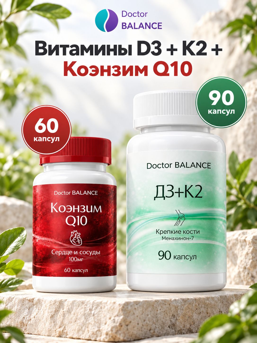 Набор Doctor Balance: Витамины D3 + K2 90 + Коэнзим Q10 100 мг 60