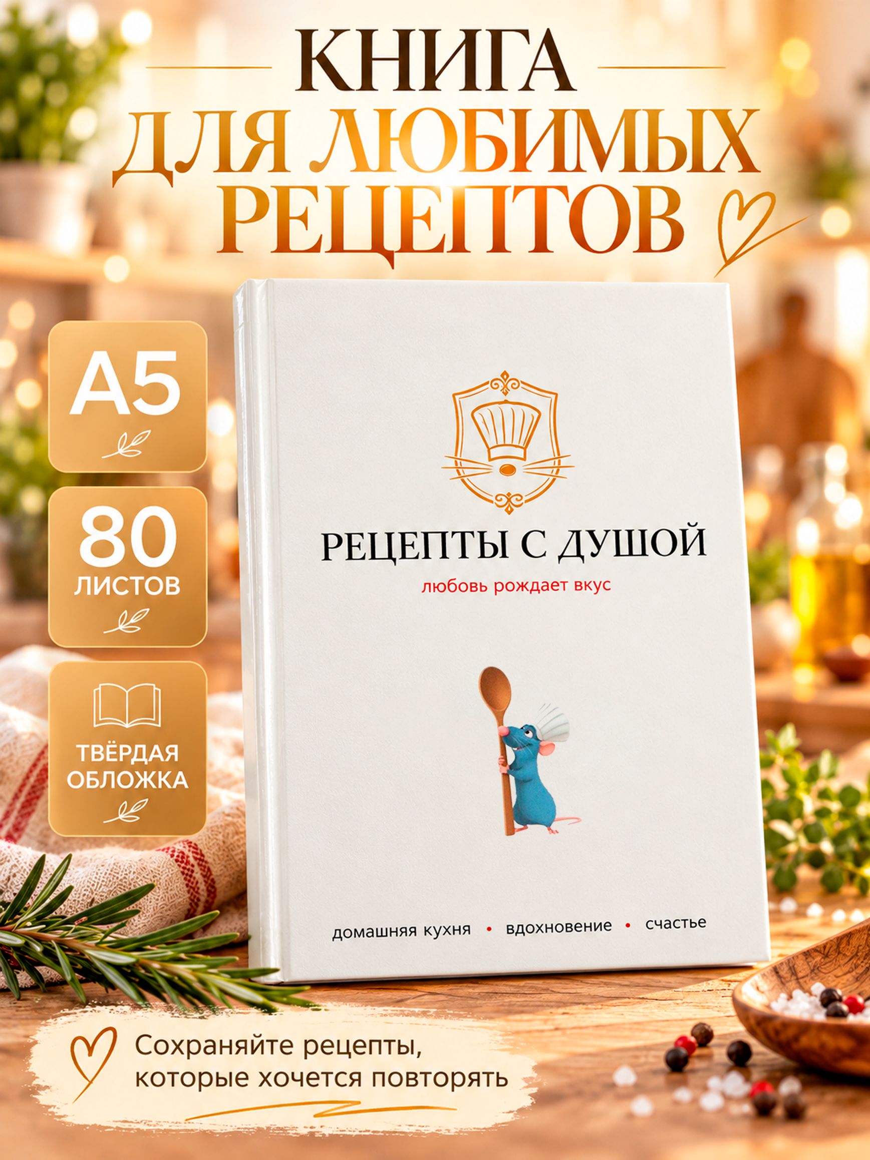 Книга для записи рецептов, "Рататуй", Disney, 80 листов, вормат А5