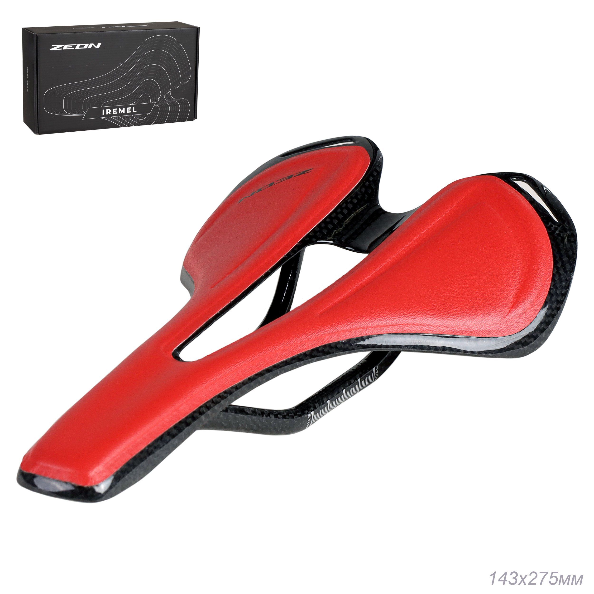 Седло велосипедное MTB карбоновое ZEON IREMEL TX-05R 275X143 мм, красное Седло велосипедное MTB карбоновое ZEON IREMEL TX-05R 275X143 мм, красное