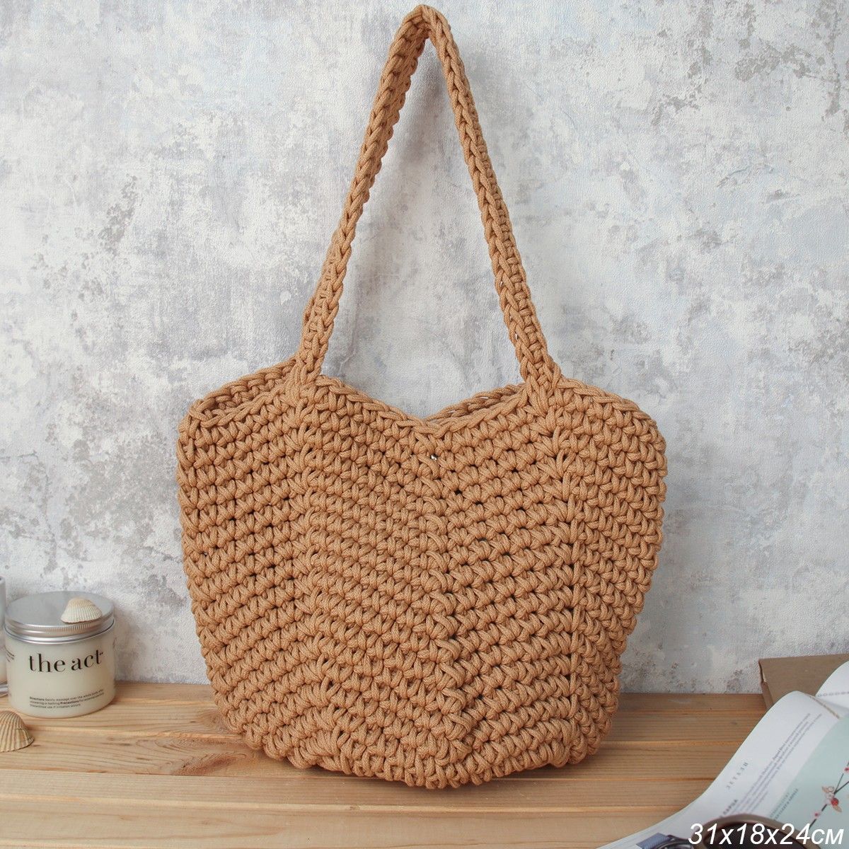 Сумка женская плетеная 31x18х24 см, светло-коричневая Сумка женская плетеная 31x18х24 см, светло-коричневая