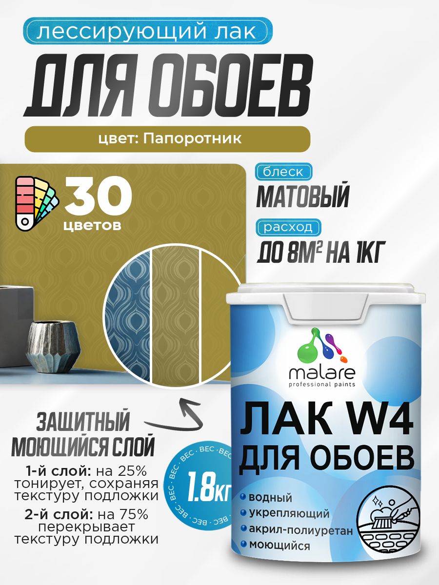 Лак колерованный тонирующий для защиты обоев Malare W4 универсальный для дерева 