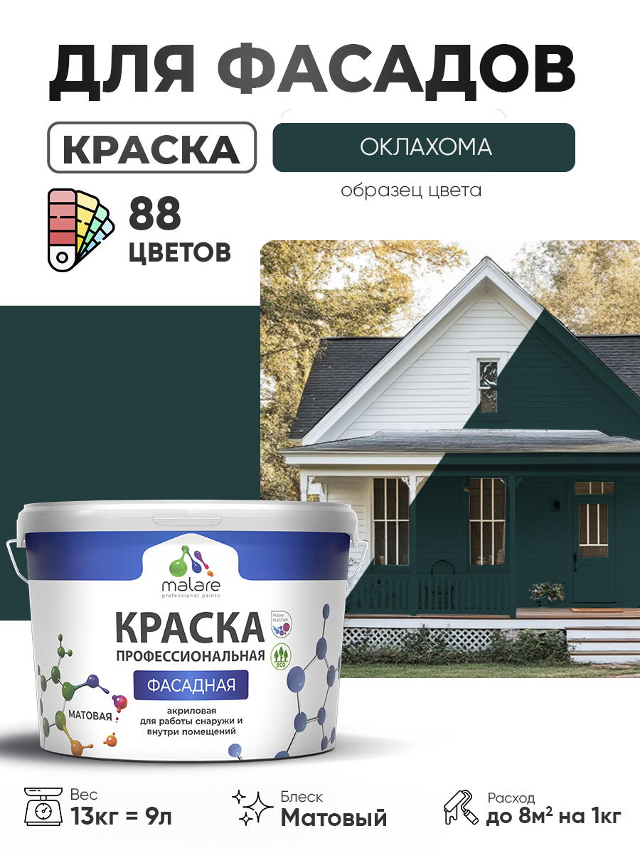 Краска фасадная для наружных работ Malare Professional для дерева по бетону, для
