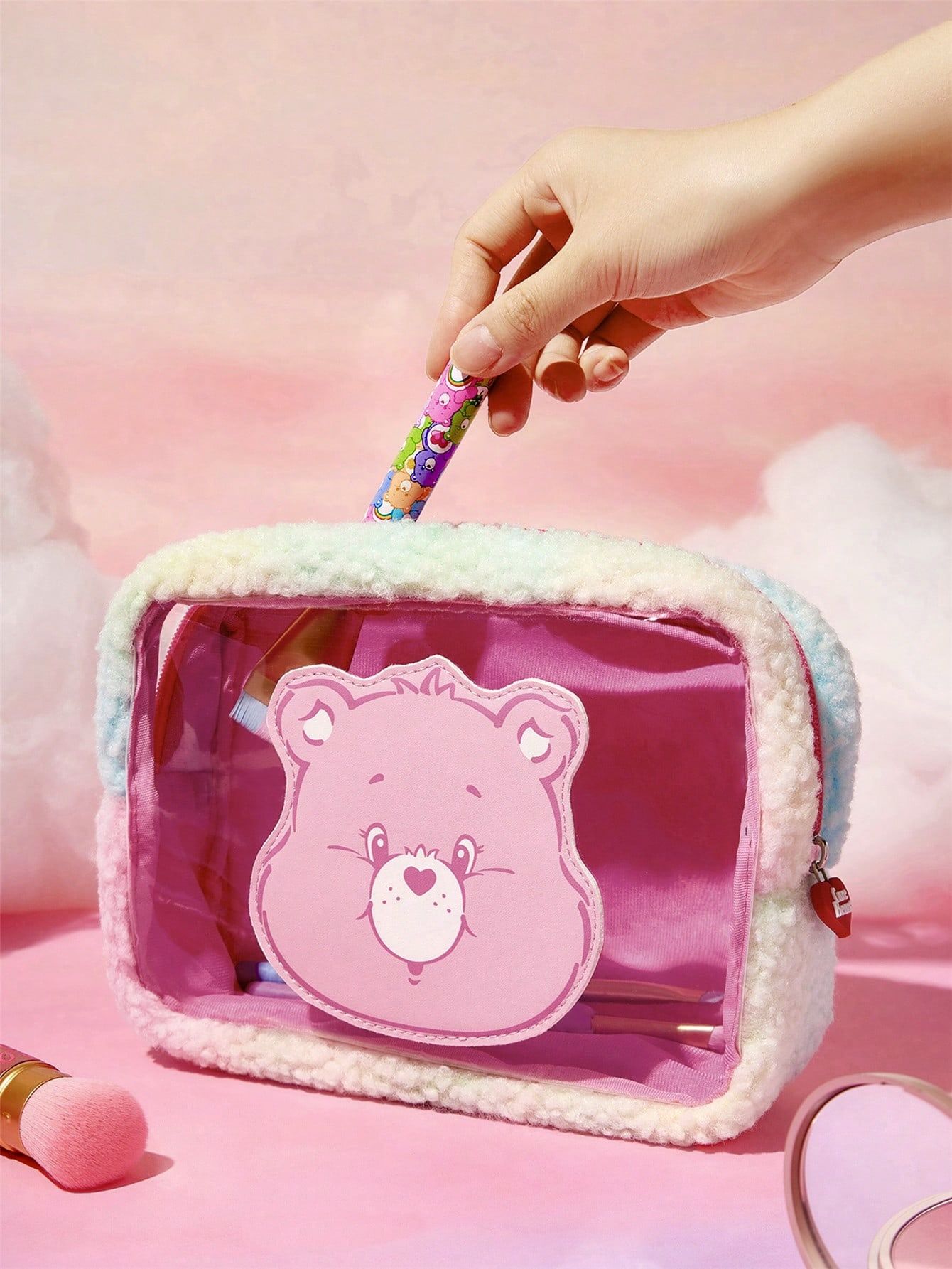 Заботливые мишки / Care Bears Плюшевый Пенал-Кейс Розовый Медвежонок с Прозрачным Окошком