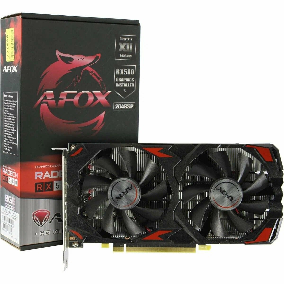 AFOX Видеокарта Radeon RX 580 8GB GDDR5 PCI-E x16 3.0, 256Bit/1244Mhz, 2xDP/HDMI 8 ГБ (AFRX580-8192D5H3-V3)