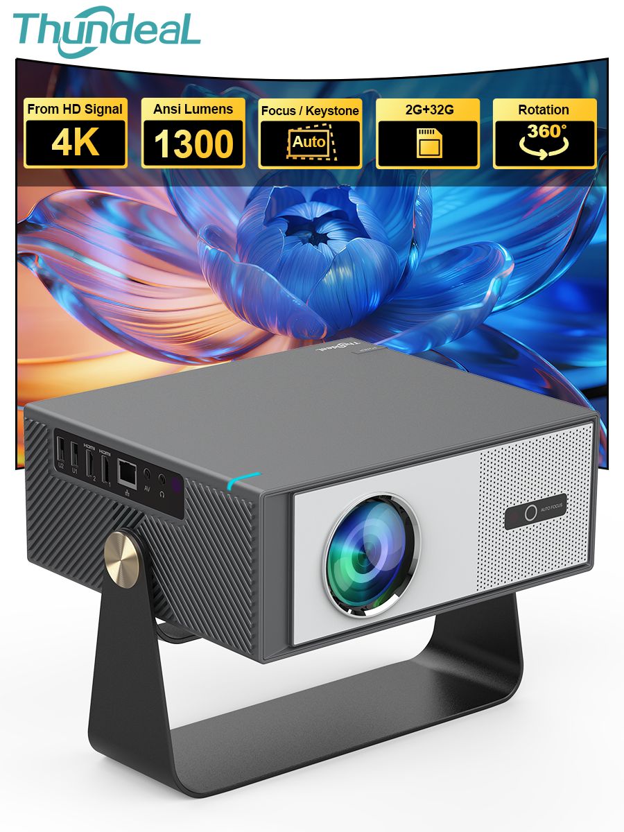 ThundeaLПроекторTD95MAXУмныйпроекторFullHD1080PWi-Fiподдержка4Kпортативныйкинотеатрдлядомаиофиса,1LCD,серыйметаллик