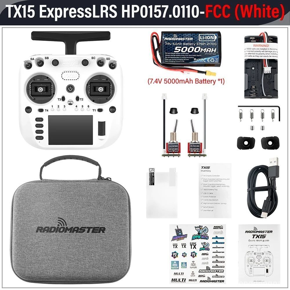 RadioMaster TX15 ELRS White + 5000mAh 2S battery RadioMaster TX15 ELRS White + 5000mAh 2S battery