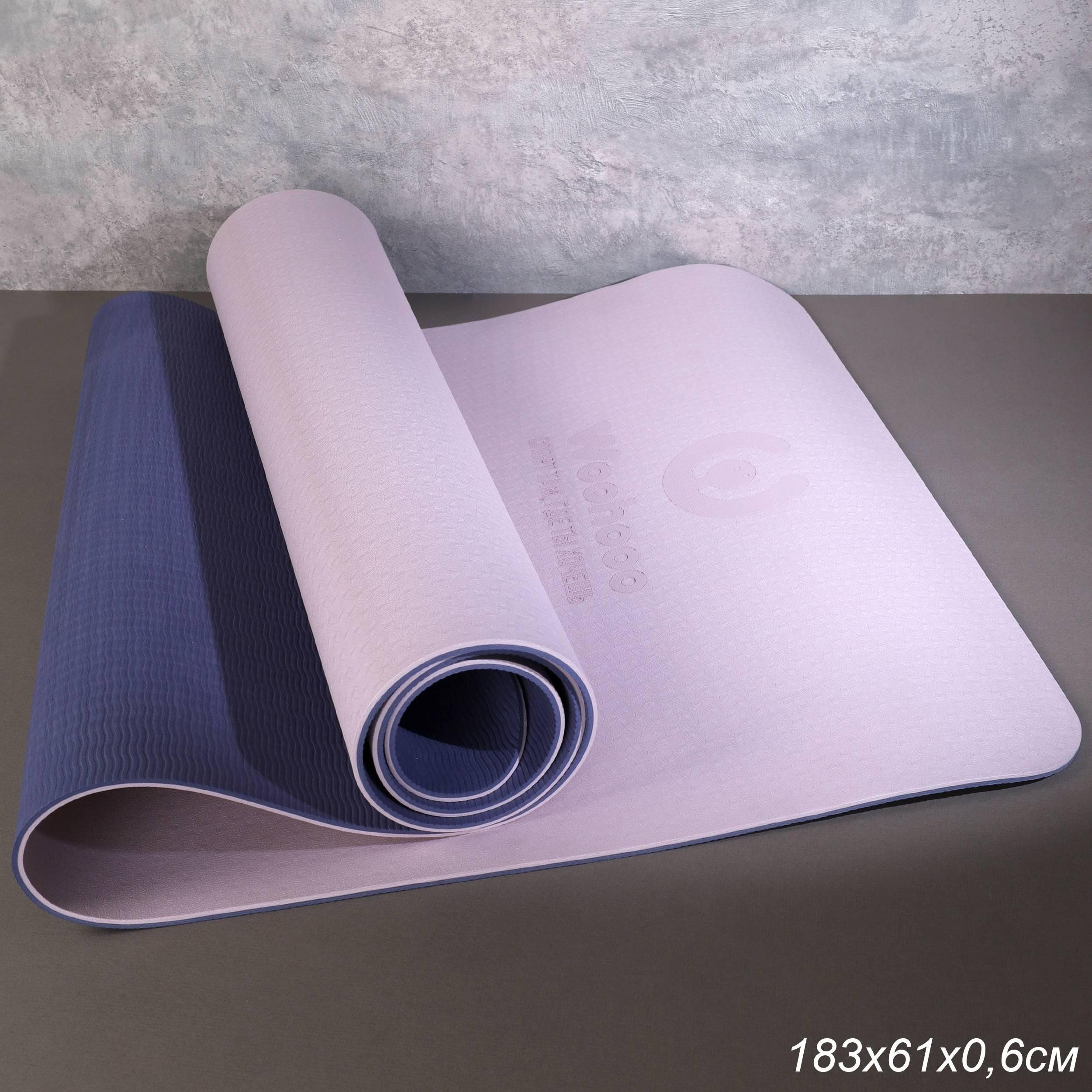 Коврик для йоги и фитнеса Woohooo Whisper 183x61x0,6 см, мешок-стяжка в комплекте Коврик для йоги и фитнеса Woohooo Whisper 183x61x0,6 см, мешок-стяжка в комплекте