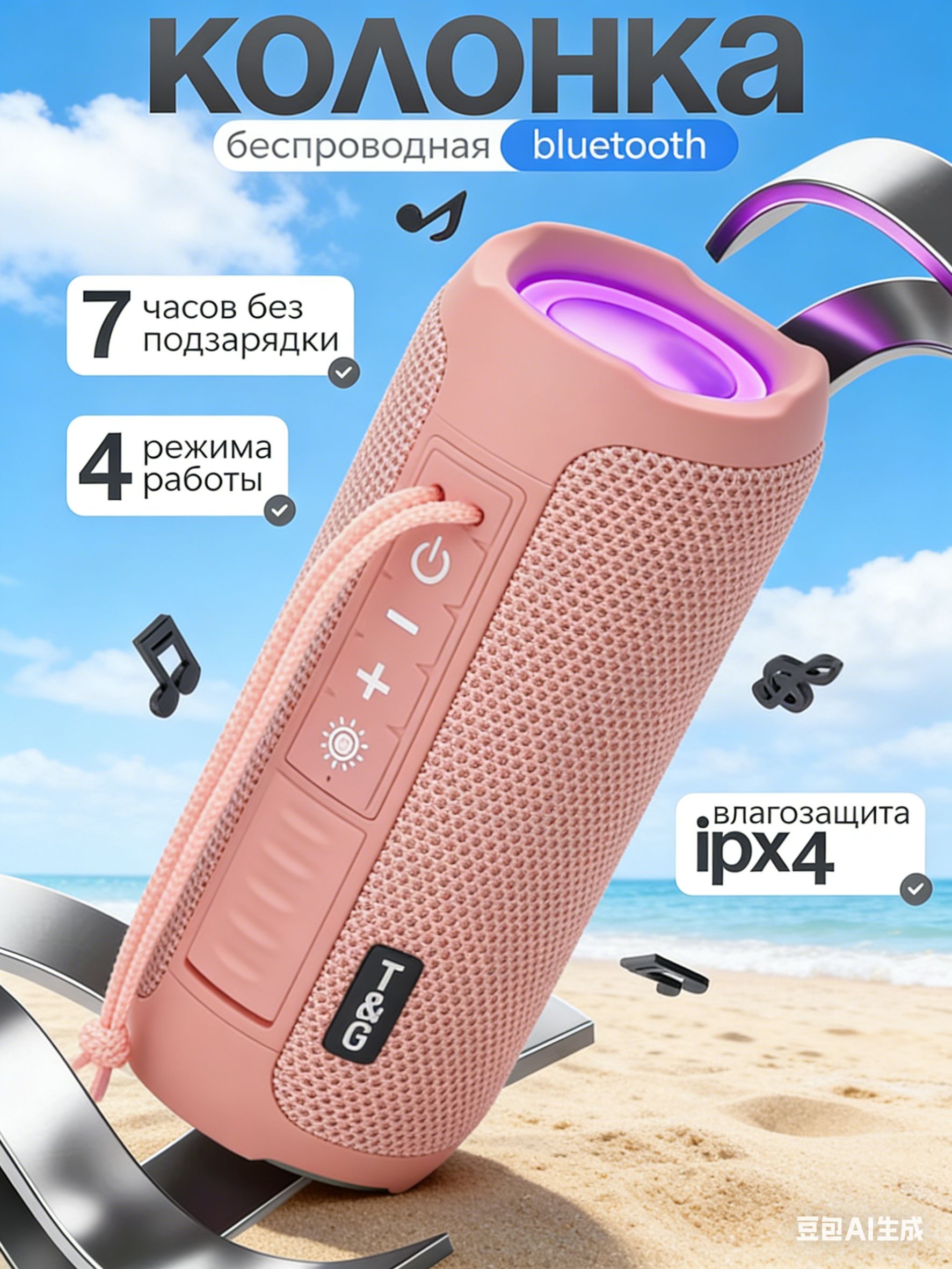 Нежныйрозовый!TG22710WBT5.3!Мощныйзвук75дБ!Дляяркойжизни!