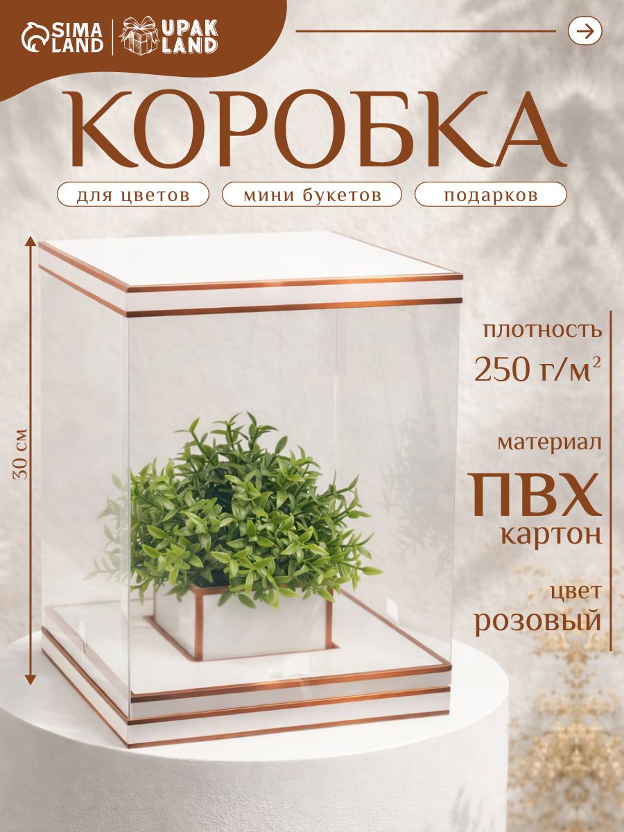 Коробка ваза для цветов с окном, бронза, 23 х 30 х 23 см