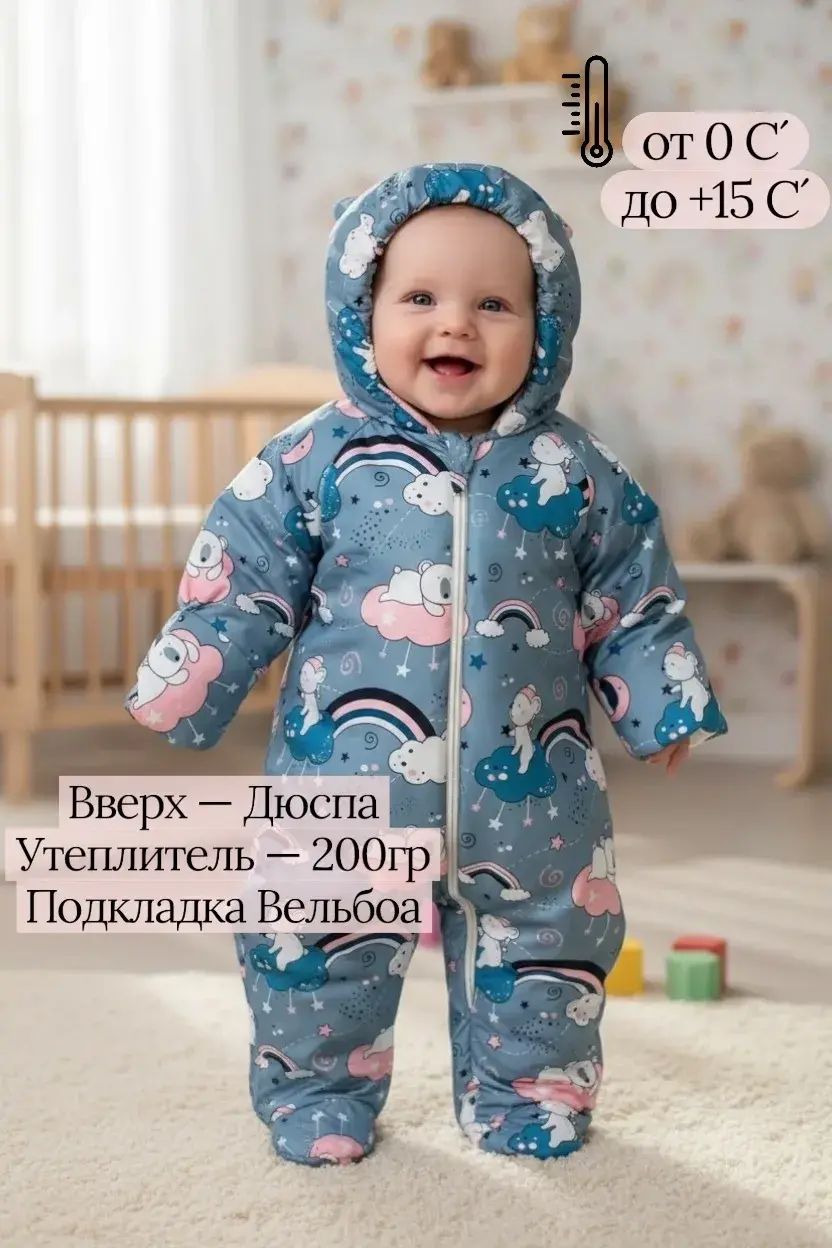 Комбинезон для новорожденных демисезонный на выписку Облака 62