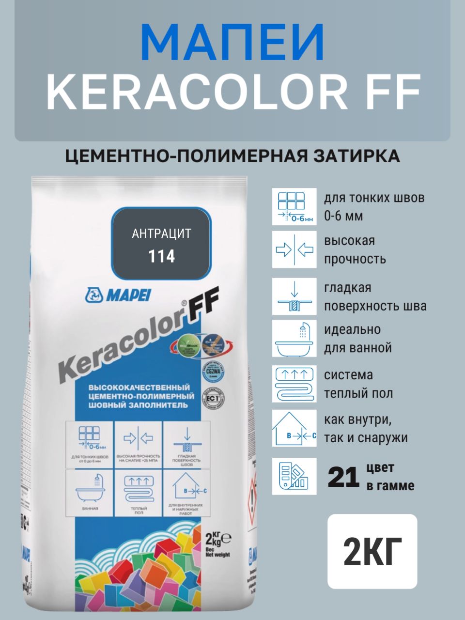 Затирка KERACOLOR FF № 114/2кг (Антрацит) Цементно-полимерная