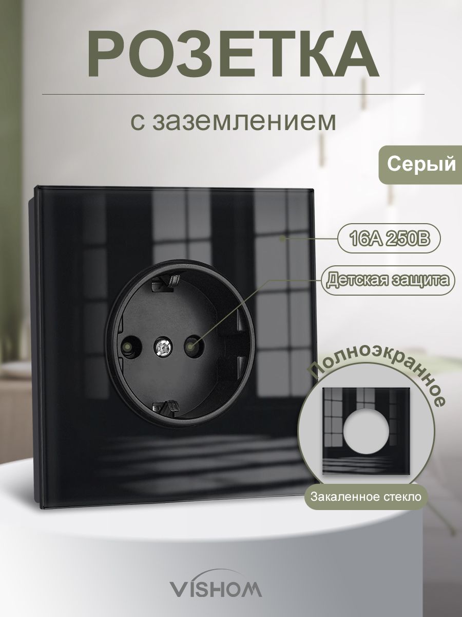 Розеткачернаяэлектрическаясзаземлением,розетки250V16A,панельзакаленноестекло