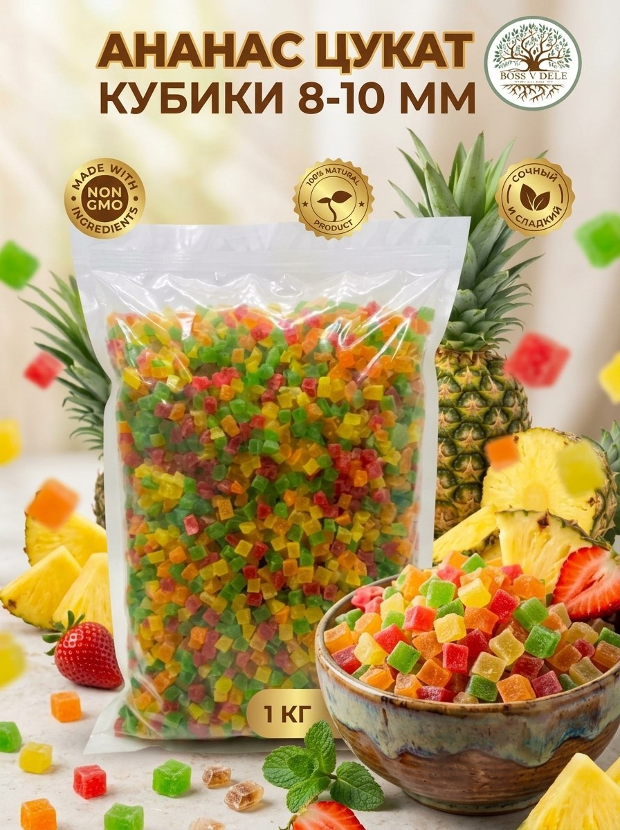 Цукатыананасовые,кубикимикс8-10мм,1кг