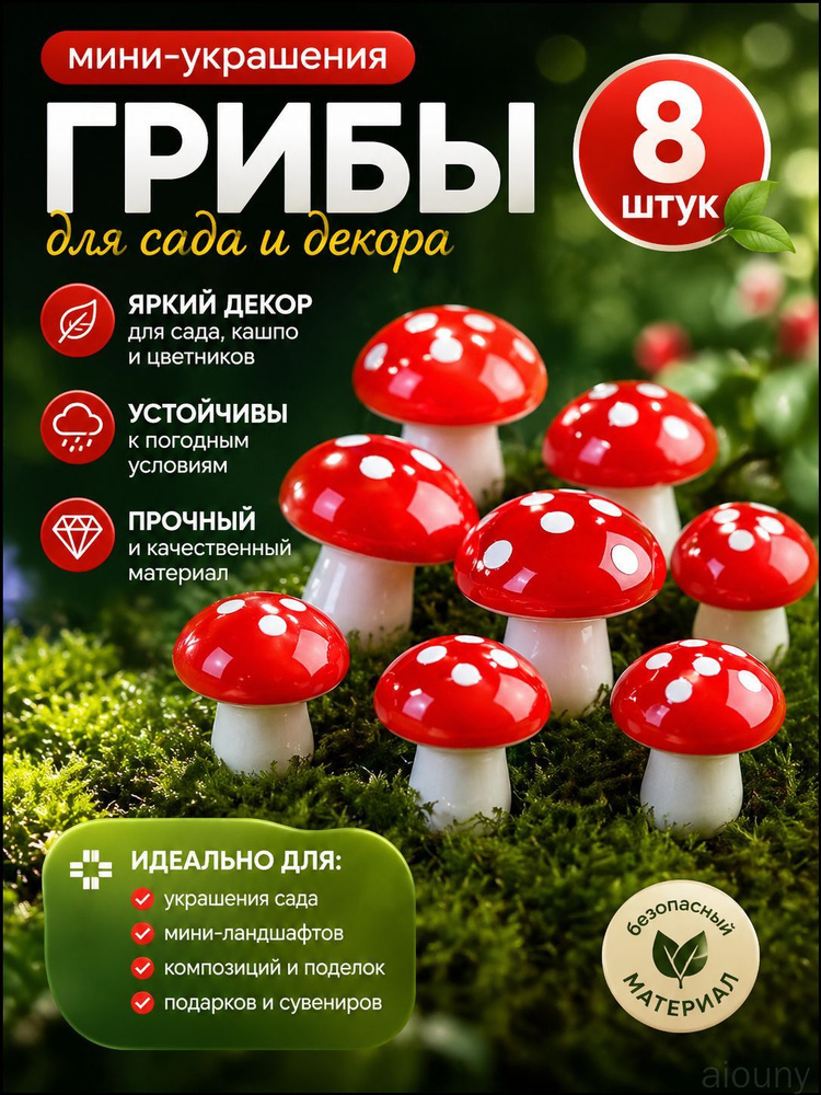 Качественный красный минидекор из грибов, 8 штук, применяемый для оформления дома и сада. #1