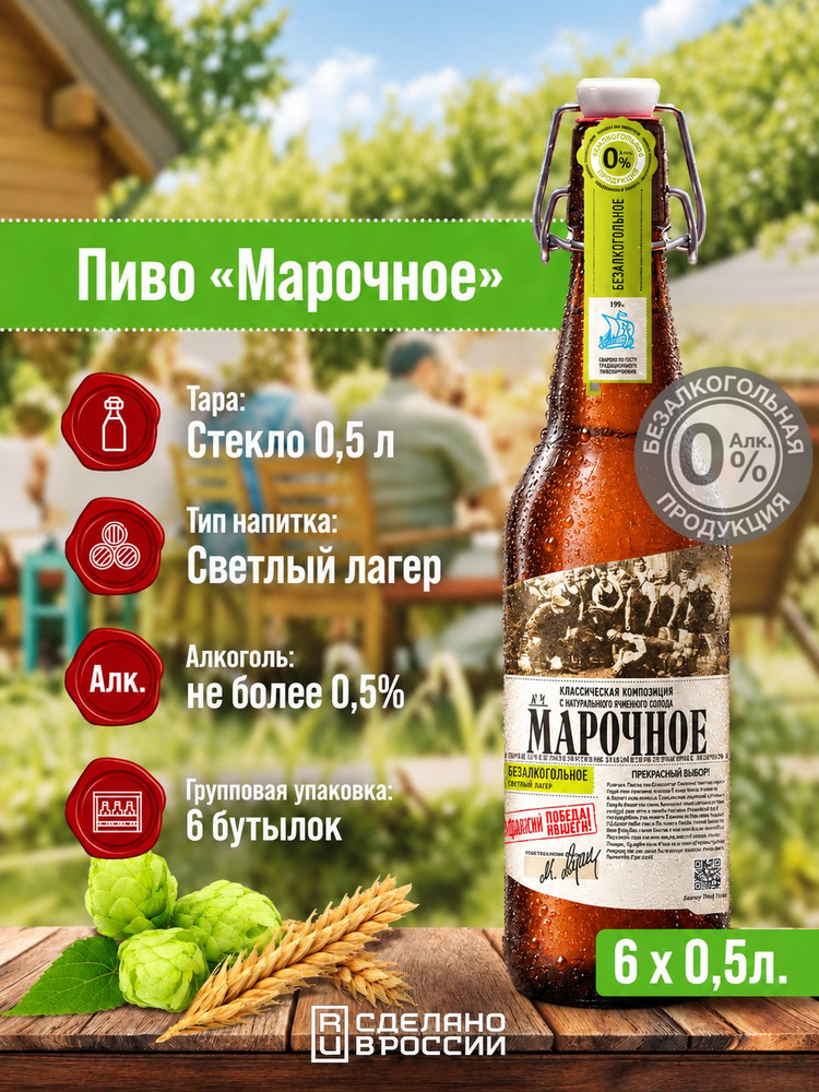 Пиво безалкогольное, 6 бутылок, Афанасий "Марочное" #1