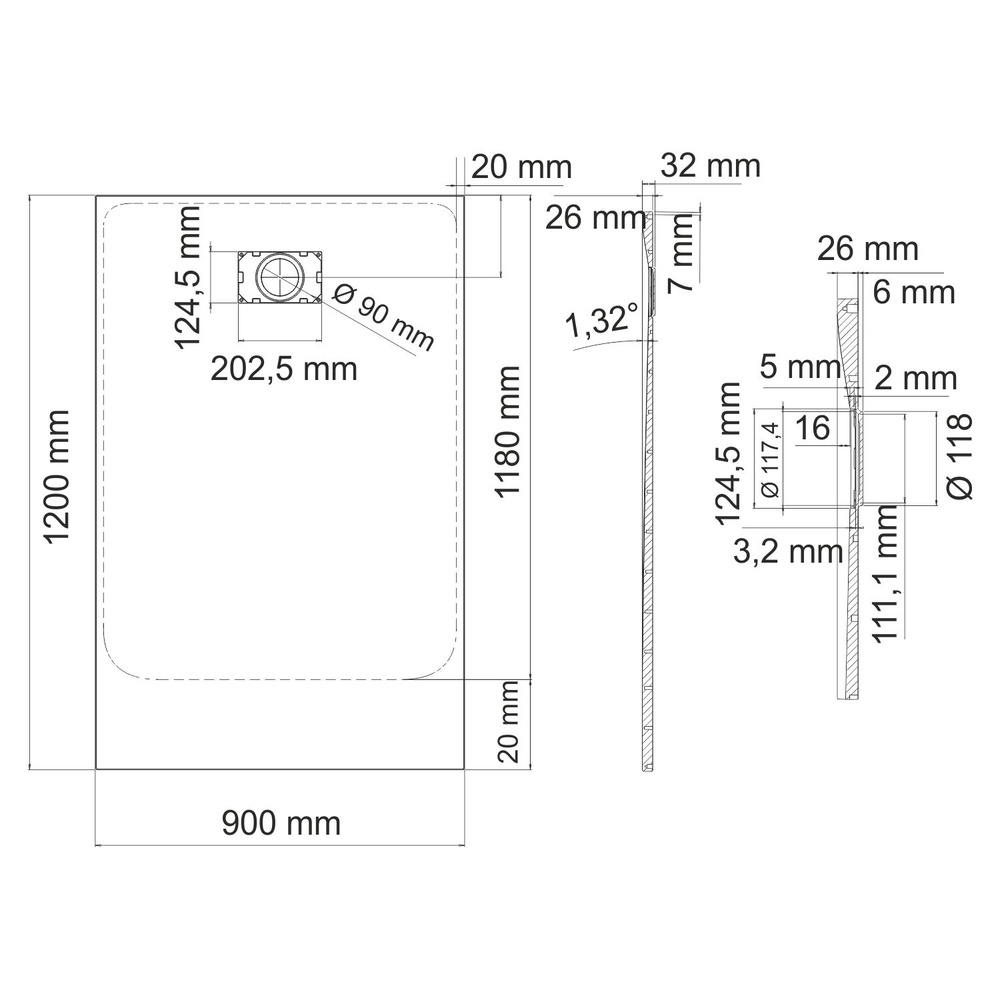 Душевой поддон WasserKRAFT Elbe 74T07 MS полимер 90x120 см #1