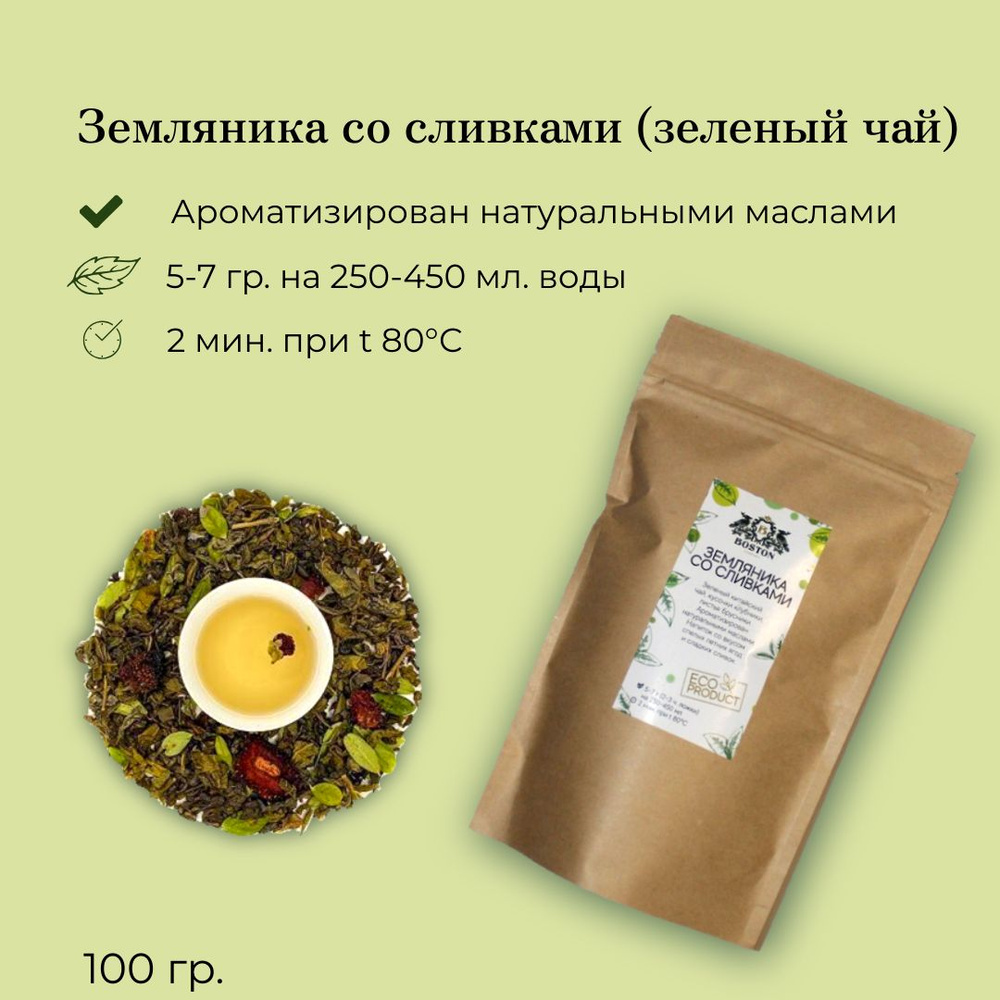 Зеленый чай листовой "Земляника со сливками" с добавками. - купить с ...