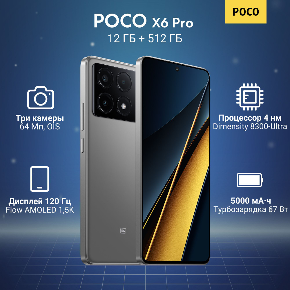 Poco Смартфон X6 Pro 12/512 ГБ, серый