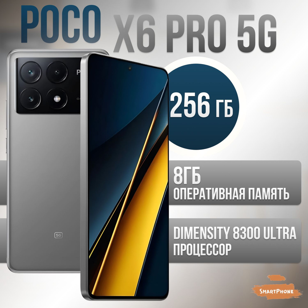 Poco Смартфон POCO X6 Pro 5G Global 8/256 ГБ, серый