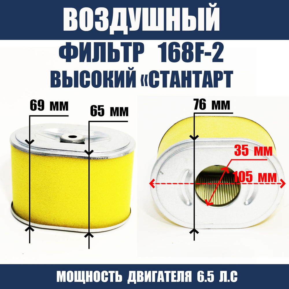 Оснастка для садовой техники Фильтр 168F-2 элемент воздушный высокий ...