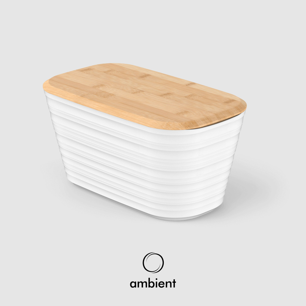 Хлебница ambient Prime с бамбуковой крышкой 395х225х205 мм молочно-белая  #1