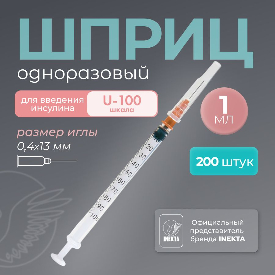 Шприц 1 мл инсулиновый 200 штук - купить с доставкой по выгодным ценам ...