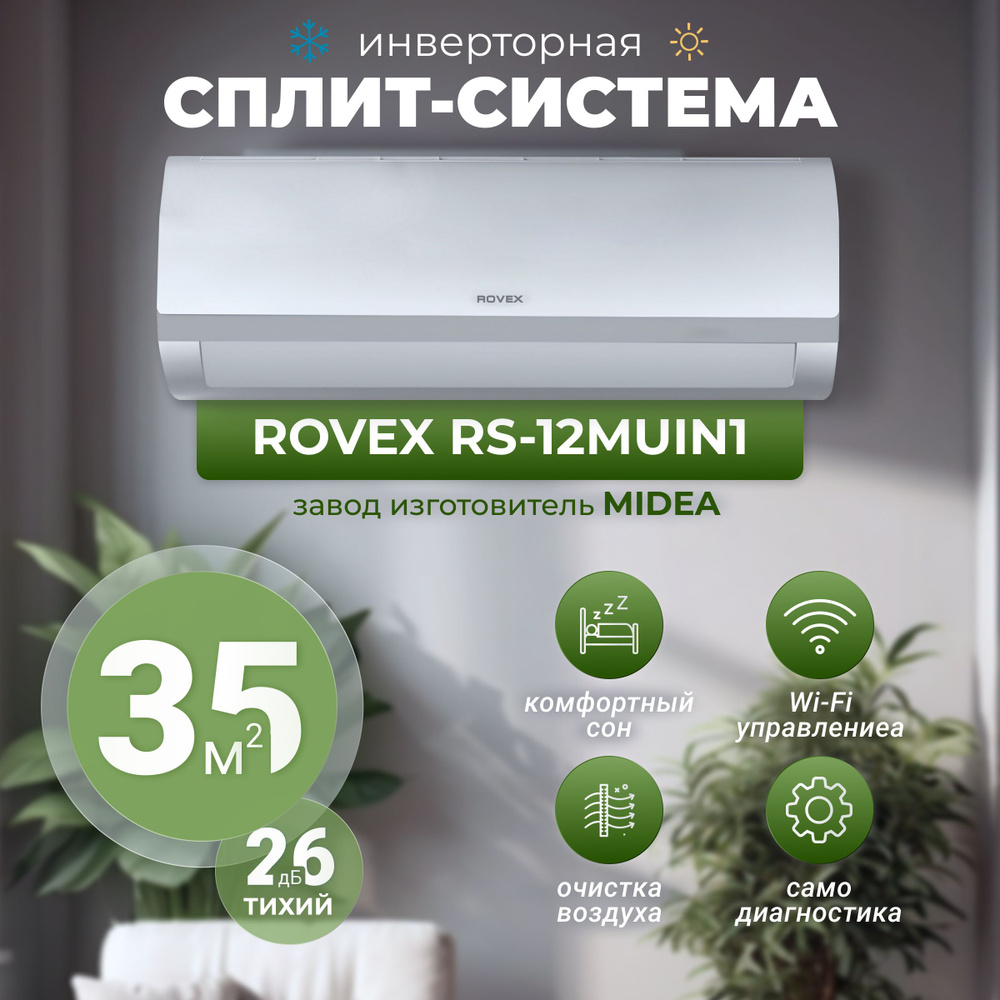 Сплит-система инверторная Rovex RS-12MUIN1 (сборка Midea) модуль wi-fi,  компрессор GMCC, на площадь до 37 метров - купить по доступным ценам в  интернет-магазине OZON (355238148)