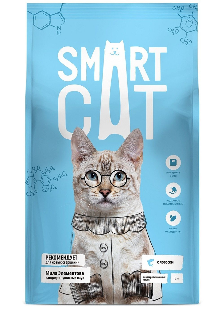 Smart Cat Sterilized с Лососем корм сухой для стерилизованных кошек и кастрированных котов, 400 г / Смарт #1