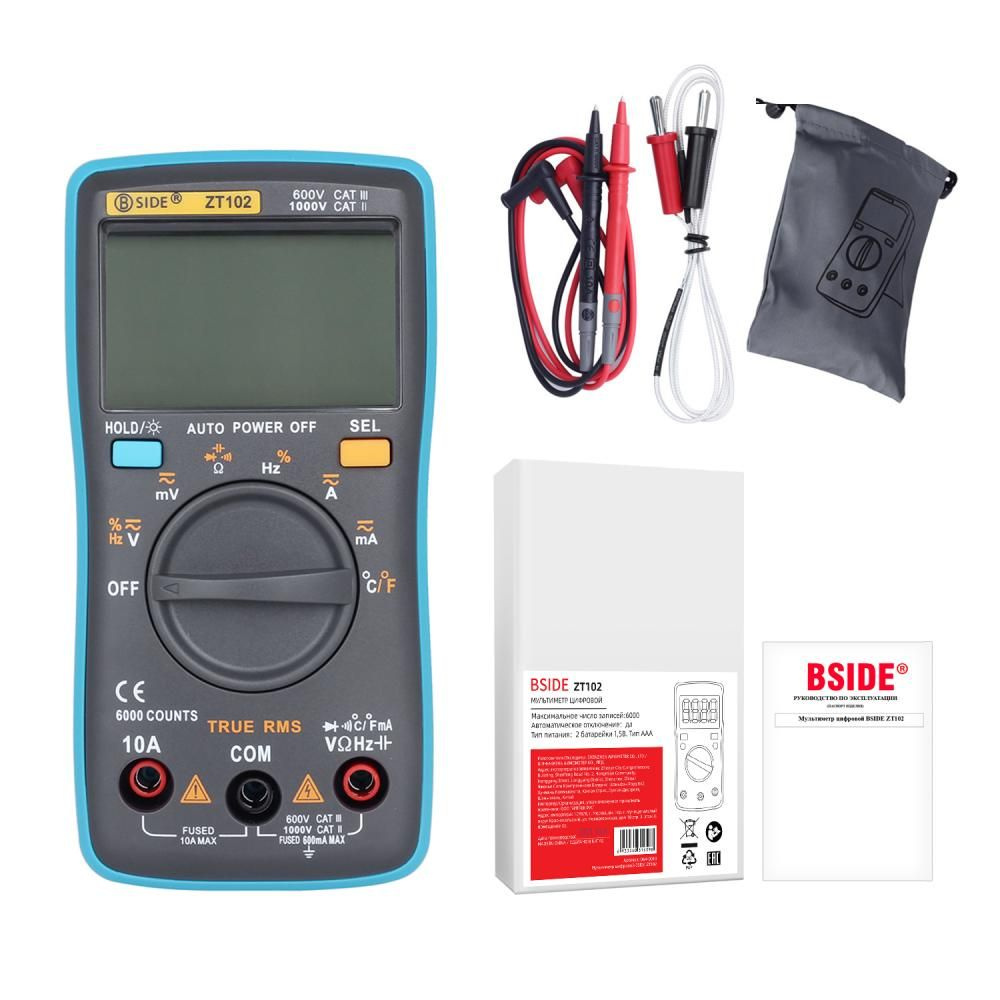 Мультиметр цифровой BSIDE ZT102, (Мах напряжение (постоянный/переменный ...