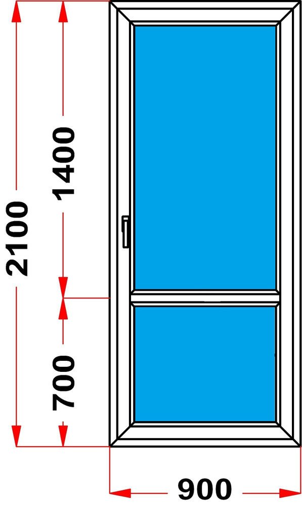 Балконная дверь 60 мм (2100 x 900) 55, с поворотной створкой, стеклопакет 2 стекла  #1