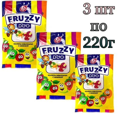 Конфеты жевательные с начинкой "Fruzzy Duo", b&b, 3 шт по 220 г #1