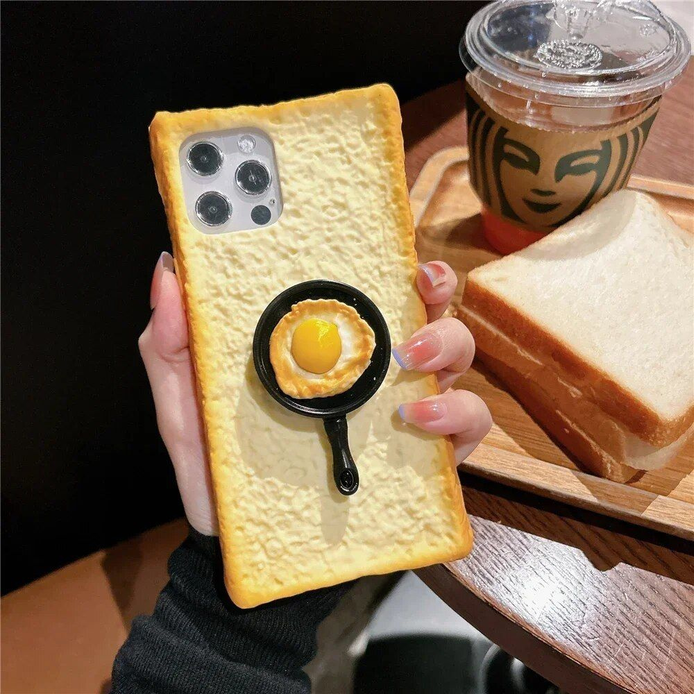 Чехол для телефона Soft 3D Creative Toast Bread с подставкой для iPhone 15,  14, 13, 12, 11 Pro Max, с изображением печеного хлеба, печенья и яиц -  купить с доставкой по выгодным ценам в интернет-магазине OZON (1502098418)