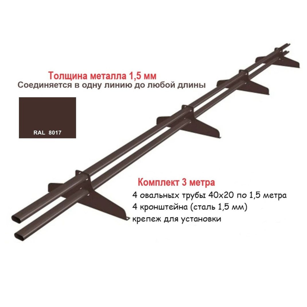 Снегозадержатель 3 метра универсальный с овальной трубой; Коричневый Ral  8017 - купить с доставкой по выгодным ценам в интернет-магазине OZON  (1268306977)