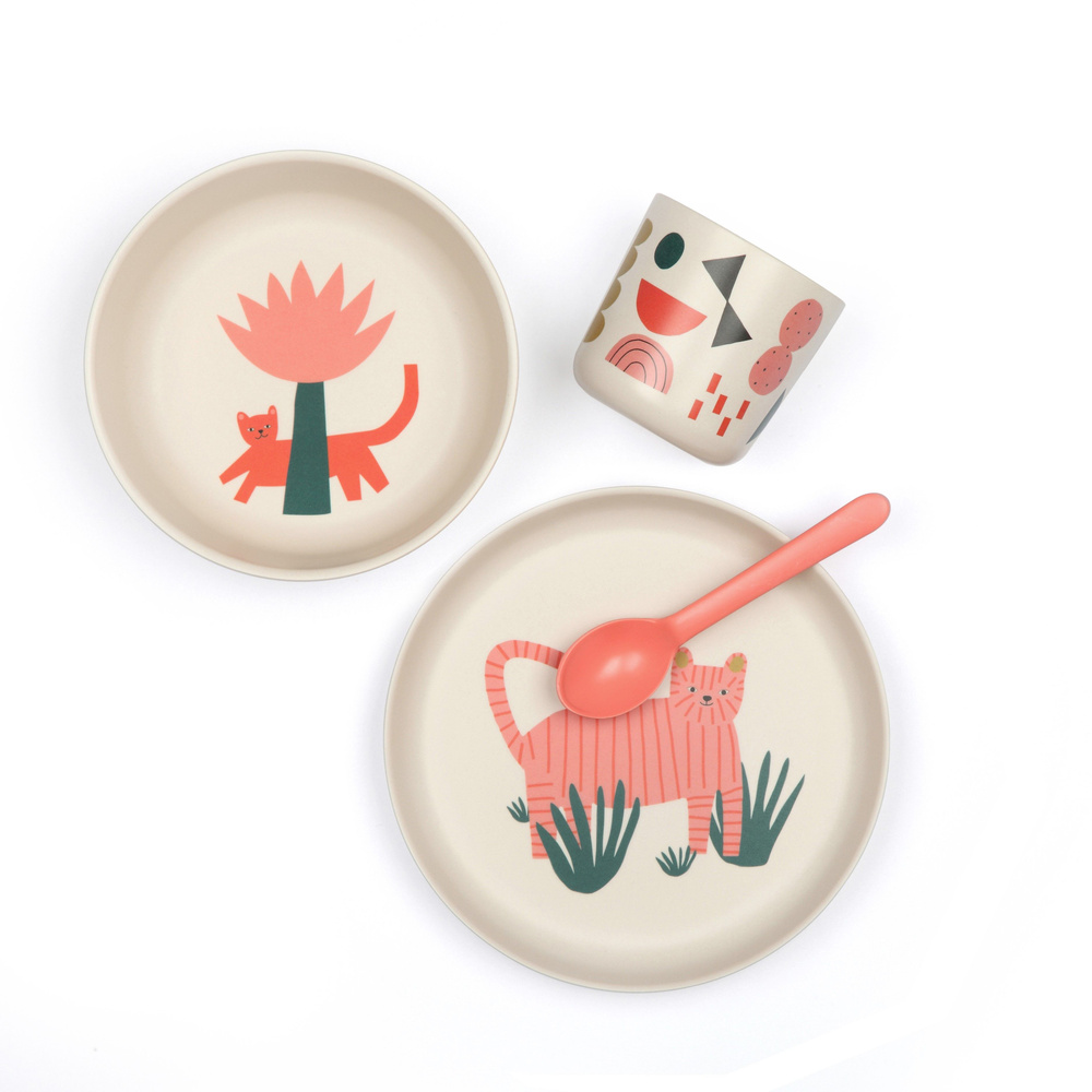Детский набор посуды Ecobo Bambino Kid Set Tiger/ Набор детской посуды из 4 предметов из бамбукового #1