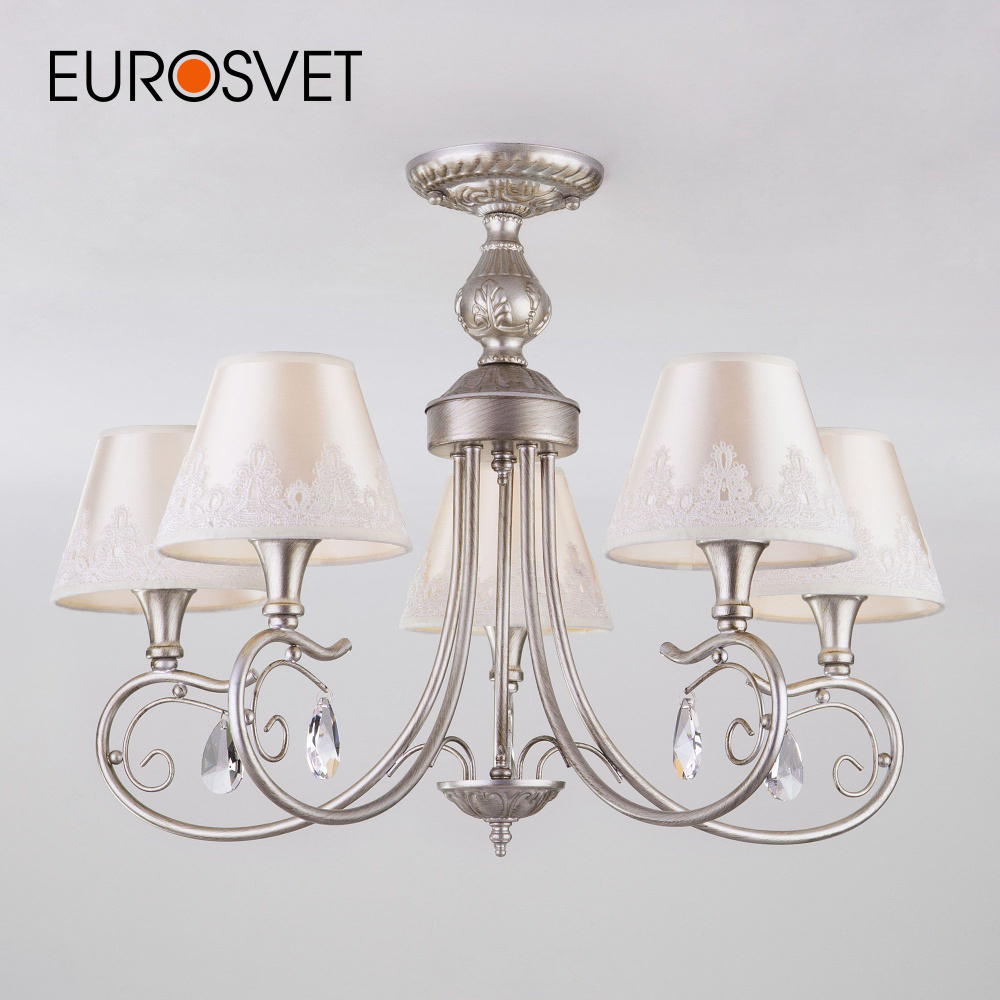Потолочная люстра с тканевыми абажурами на 5 ламп с хрусталём в классическом стиле Eurosvet Incanto 60069/5 #1