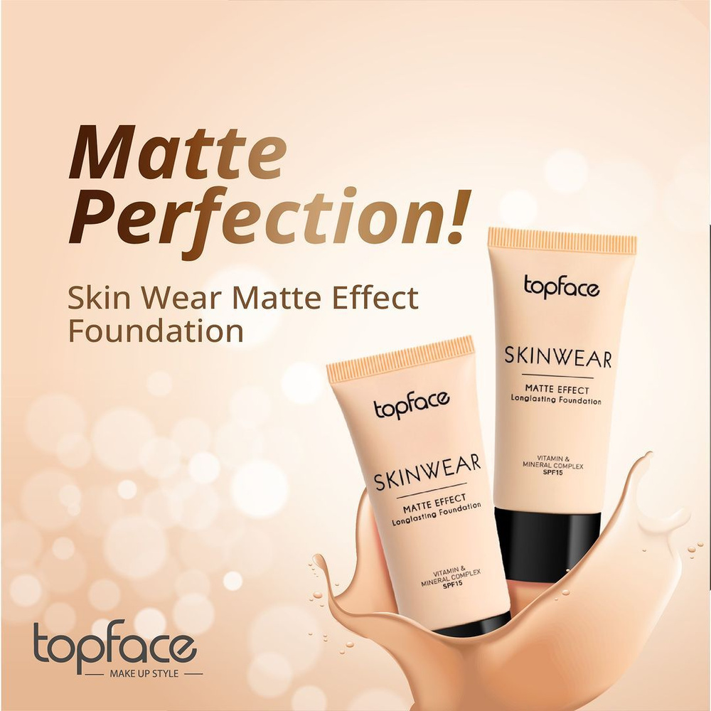 Topface Тональный крем SkinWear Matte Longlasting Foundation SPF15 PT468, тон 002 светло-розовый  #1