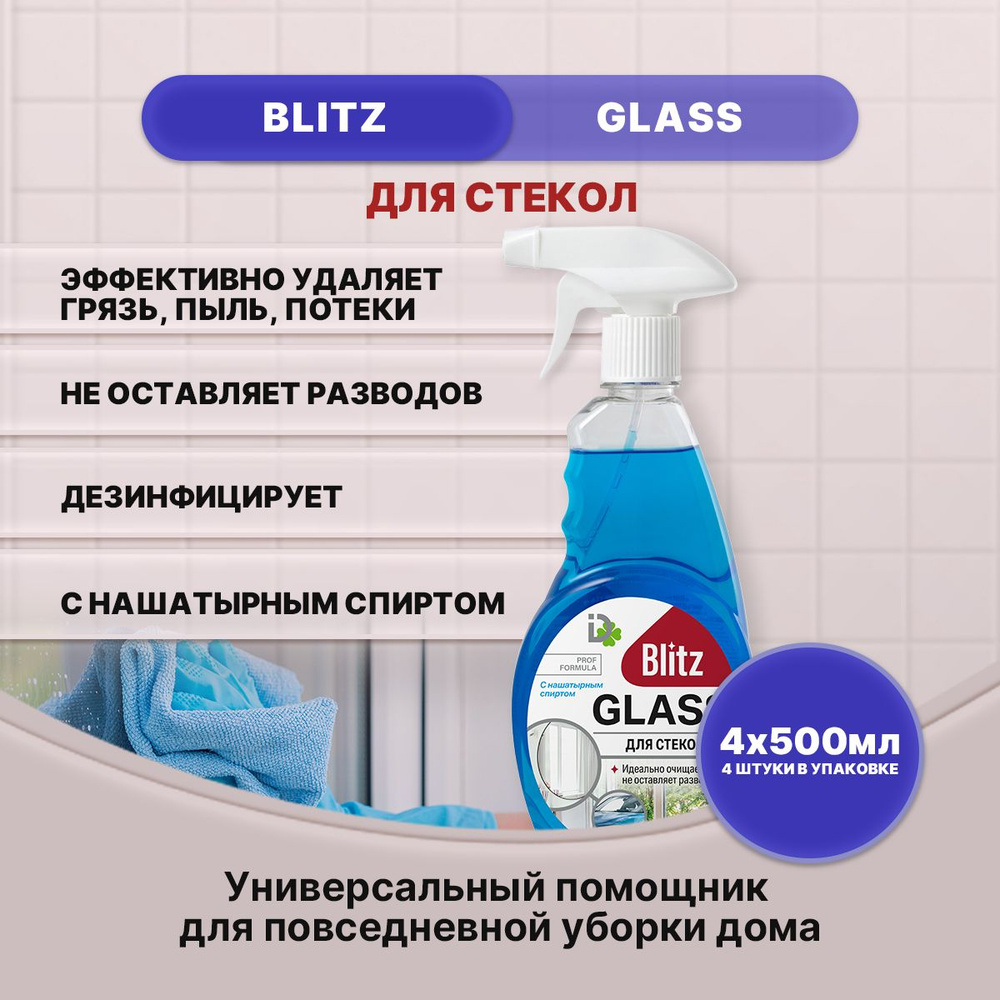 BLITZ GLASS для стекол с нашатырным спиртом 500мл/4шт #1