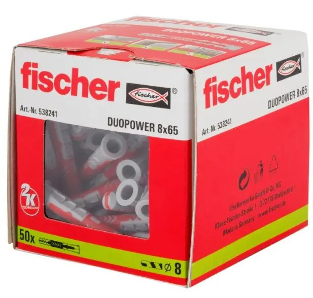 Универсальный дюбель 8х65 Fischer DUOPOWER (упак.50 шт.) #1