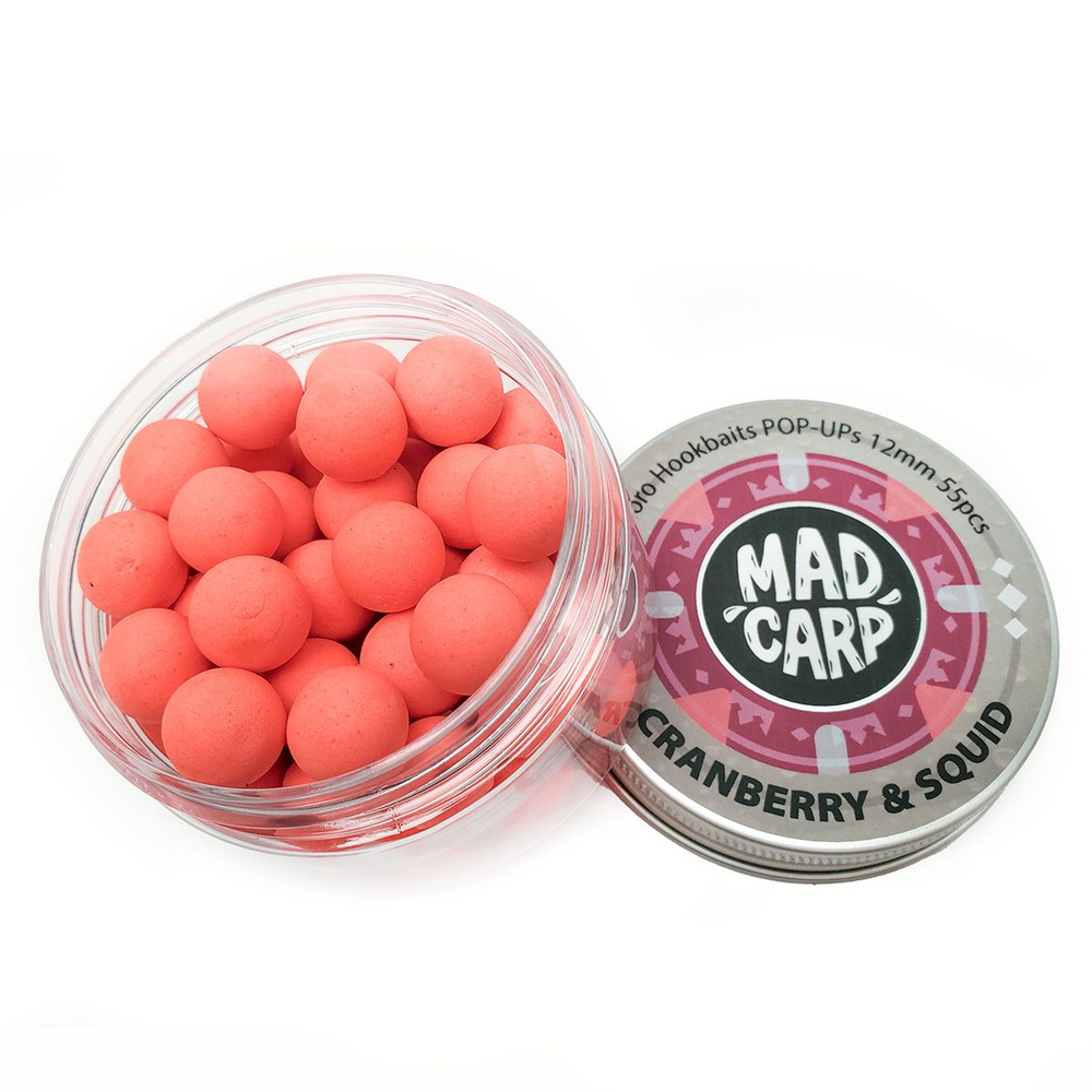 Бойлы плавающие 12 мм Кальмар / Клюква Mad Carp (Мэд Карп) - Fluoro Hookbaits Pop-Ups Cranberry Squid #1