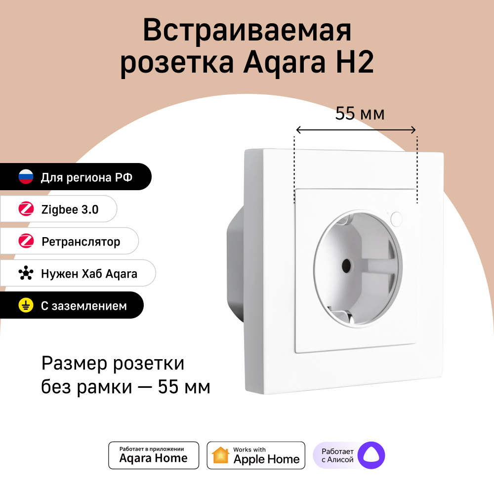 Умная встраиваемая розетка Aqara H2 WP-P01D, умный дом, белый