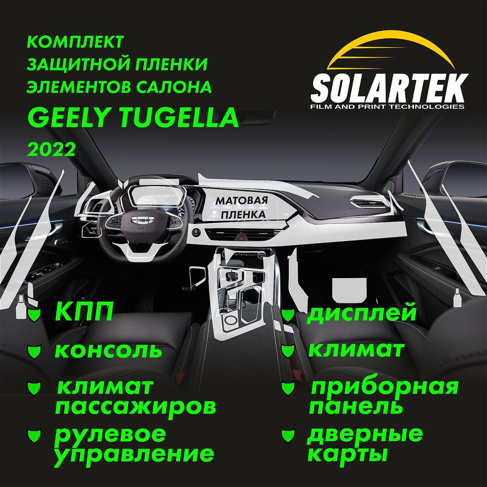 GEELY TUGELLA 2022 Комплект защитных матовых пленок СОЛАРТЕК на КПП, консоль, рулевое управление, дисплей #1