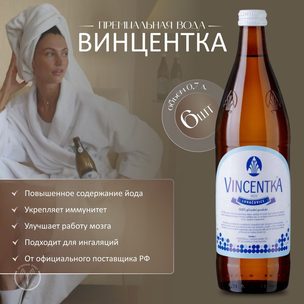 Минеральная лечебная вода Винцентка (Vincentka) с йодом 0,7 л х 6 шт