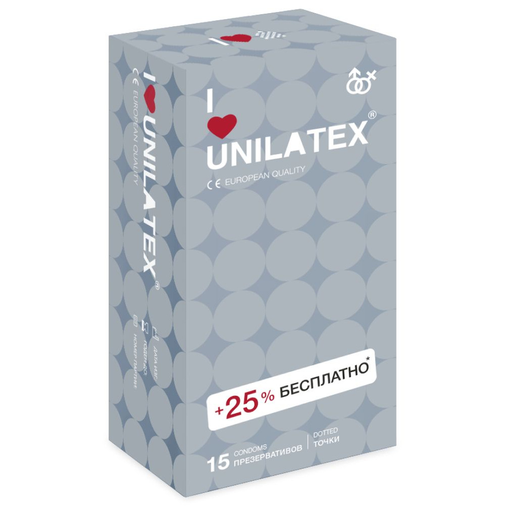 Презервативы UNILATEX Dotted, 12 шт. + 3 шт. в подарок. #1