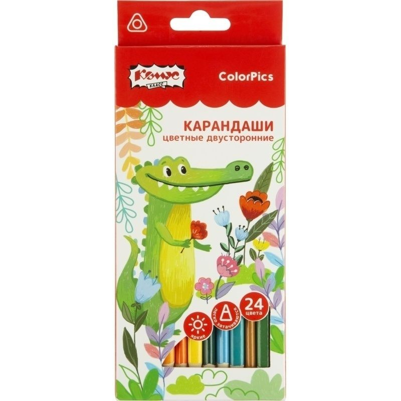 Цветные карандаши №1 School "ColorPics", двусторонние, трехгранные, 24 оттенка, 12 шт  #1