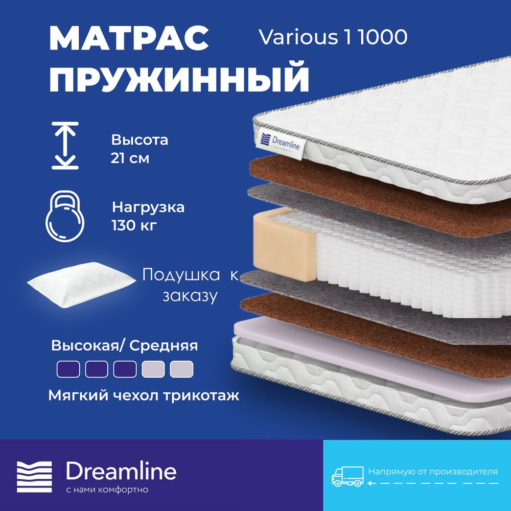 Матрас Dreamline Various 1 1000, 120x200, высота 21 см, независимые пружины, жесткость сторон высокая #1