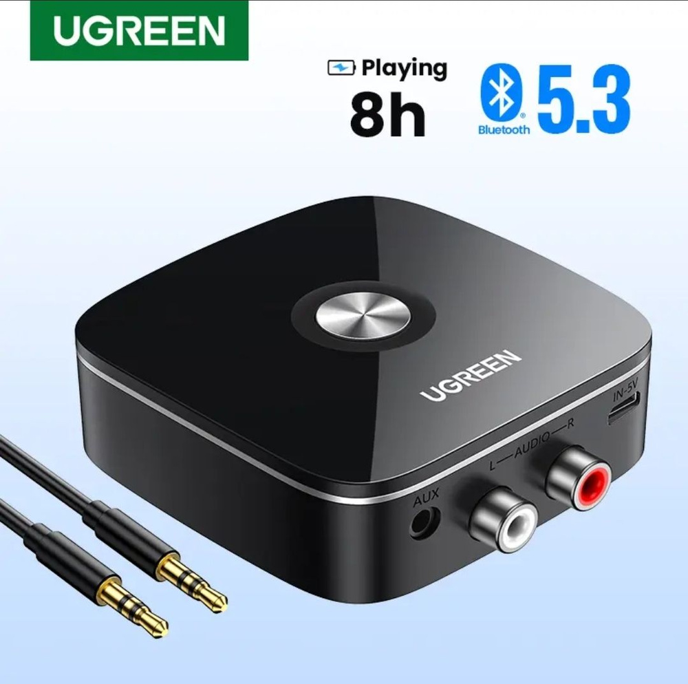 Bluetooth адаптер Ugreen CM123 со встроенным аккумулятором 200мАч, Bluetooth 5.3, AUX 3,5 мм +2RCA  #1