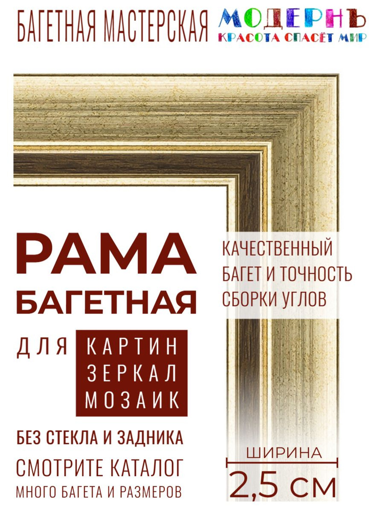 Рама багетная 20х20 для картин, золотая-коричневая - 2,5 см, классическая, пластиковая, с креплением, #1