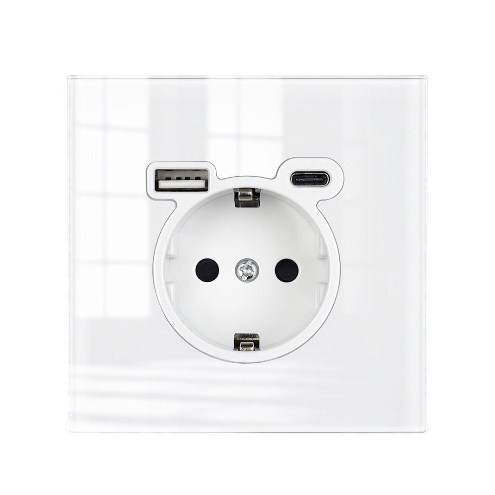 Розетка встраиваемая одинарная с usb и type c, рамка закаленное стекло ...